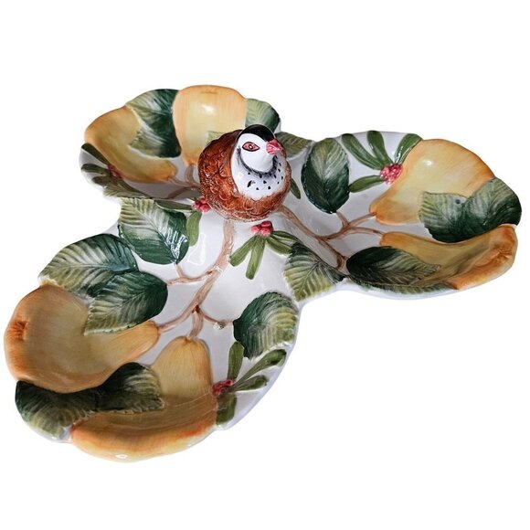 Fitz & Floyd FF Vintage 1991 Rare Woodland Partridge 3 Section Appetizer Tray - Picture 1 of 15
